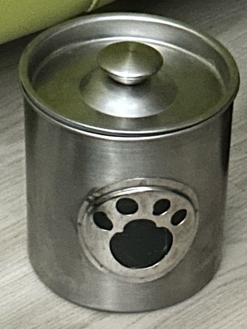 Stainless Steel Dog Treat Jar Paw Accent Silver
